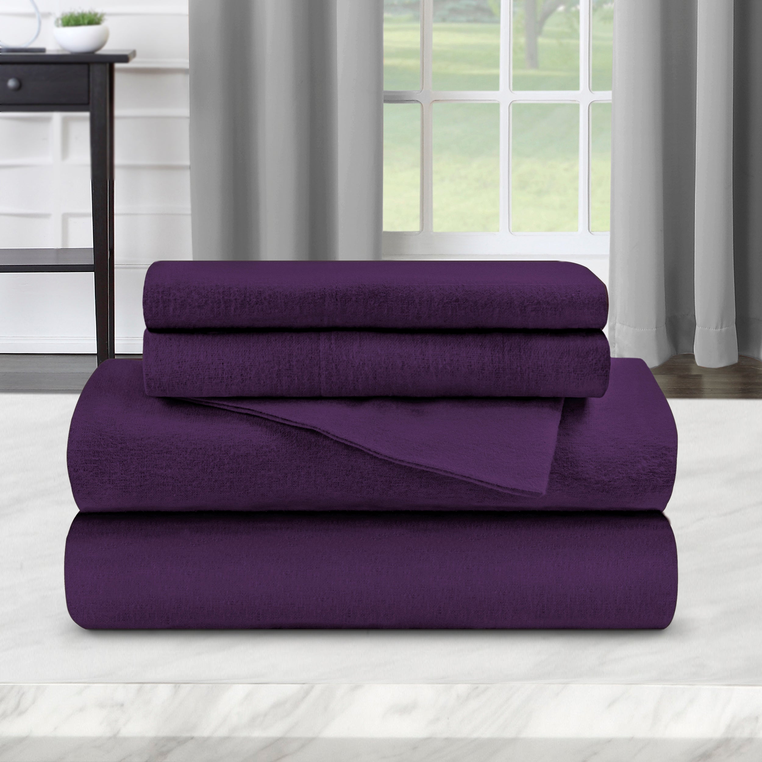 Premium Flannel Cotton Bed Sheet Set - Soft & Cozy Deep Pocket Fitted Sheets - Modern Solid Colors - Perfect for Winter Nights & Cold Weather Comfort