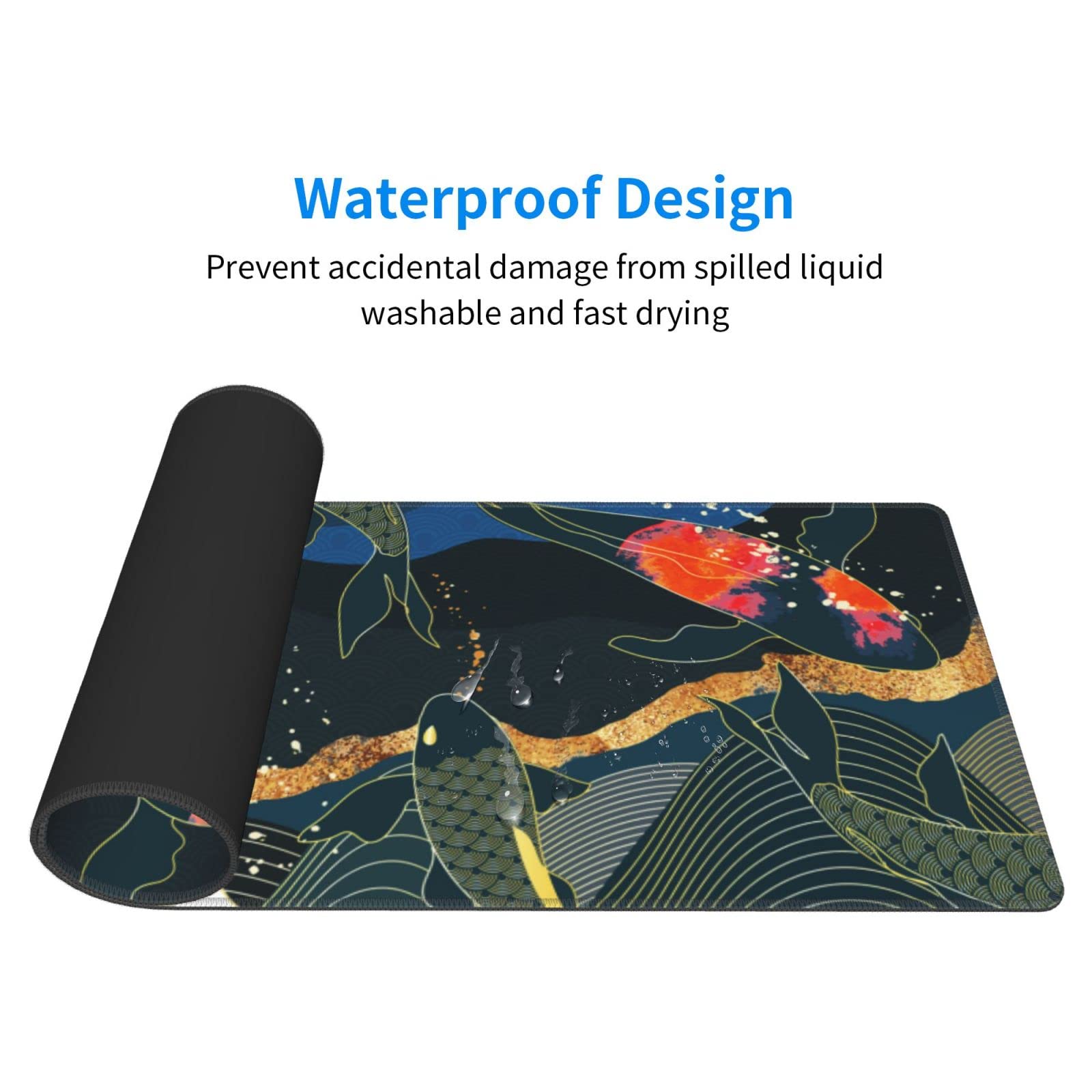 Extra Large Gaming Mouse Pad with Non-Slip Base - 31.5 x 11.8 Inch Japanese Koi Fish Design Cute Office Desk Mat for Women, Perfect for Keyboard & Mouse - Ideal for Work, Gaming & Home Office Decor