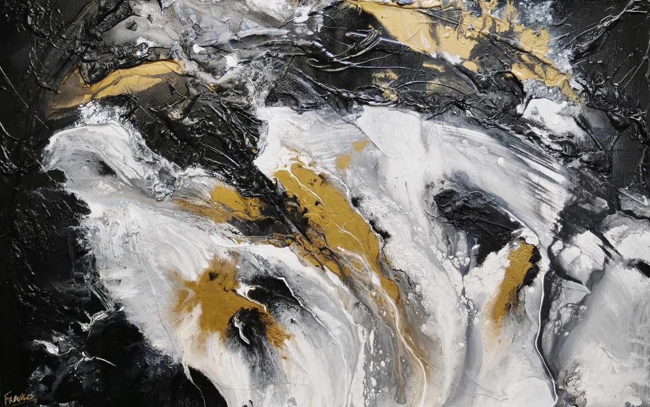 Imperial Bullion 160cm x 100cm Gold White Black Textured Abstract Canvas Wall Art - Modern Home Decor for Living Room, Bedroom & Office