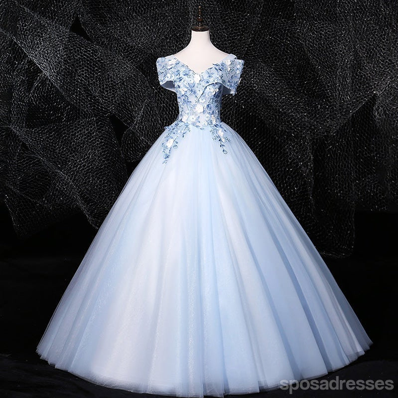 Floral Blue A-Line Off-Shoulder Long Prom Dress for Women - Elegant Formal Gown for Homecoming, Ball, Dance Party & Special Occasions