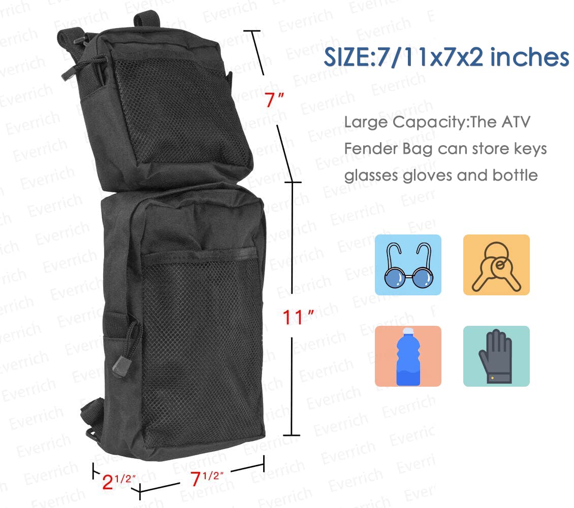 2 Pack Waterproof ATV Fender Bags with Cooler - Universal ATV/UTV/Dirt Bike Rear Storage Saddlebags for Tools & Accessories - Durable Black Motorcycle Gear for Off-Road Adventures & Camping Trips