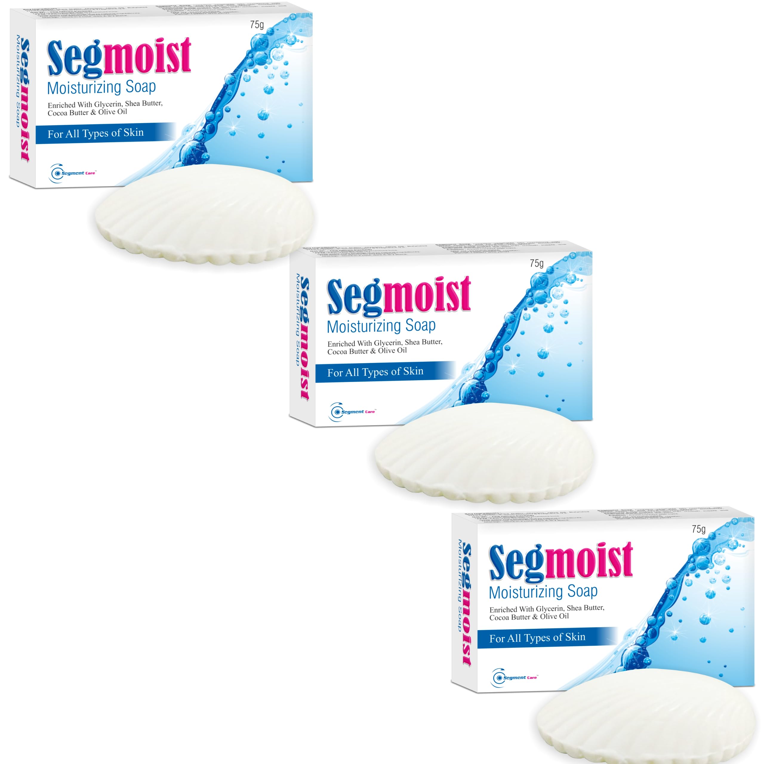 Segmoist Glycerin Soap Bar with Shea Butter & Cocoa Butter - Moisturizing Olive Oil Soap for Dry, Sensitive & All Skin Types (Pack of 3-75g) - Gentle Cleansing for Face, Body & Hands