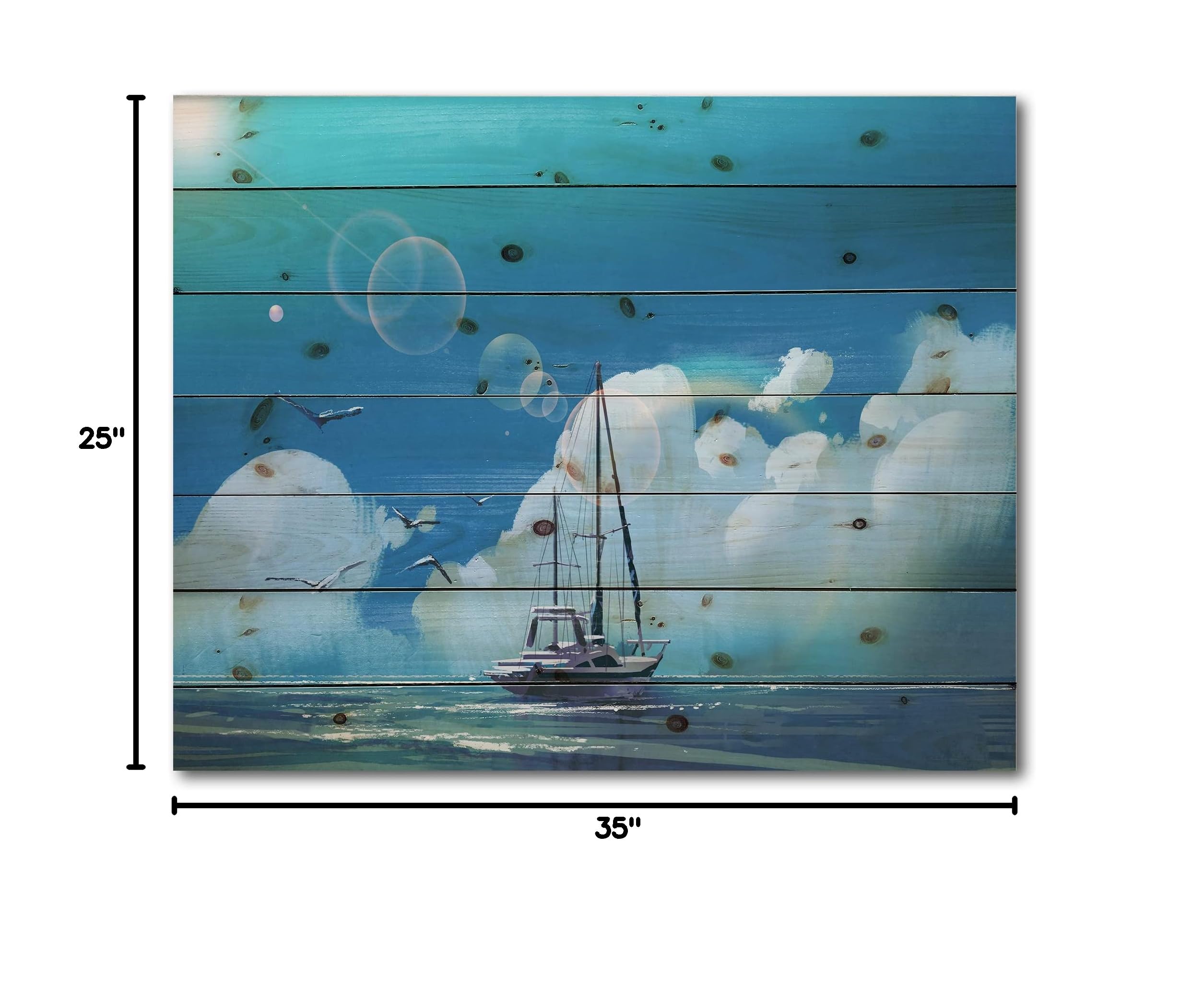 Nautical Sailboat Wood Wall Art - Blue Sea & Summer Sky Coastal Decor, Large Landscape Pine Wood Panel Print for Living Room, Bedroom, or Office