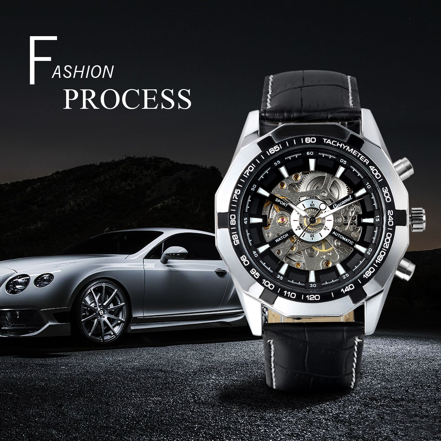 Lancardo Skeleton Dial Automatic Mechanical Men's Watch - Stainless Steel Bracelet, Round Case, Luxury Timepiece with Gift Box - Perfect for Business, Formal Events & Gifts