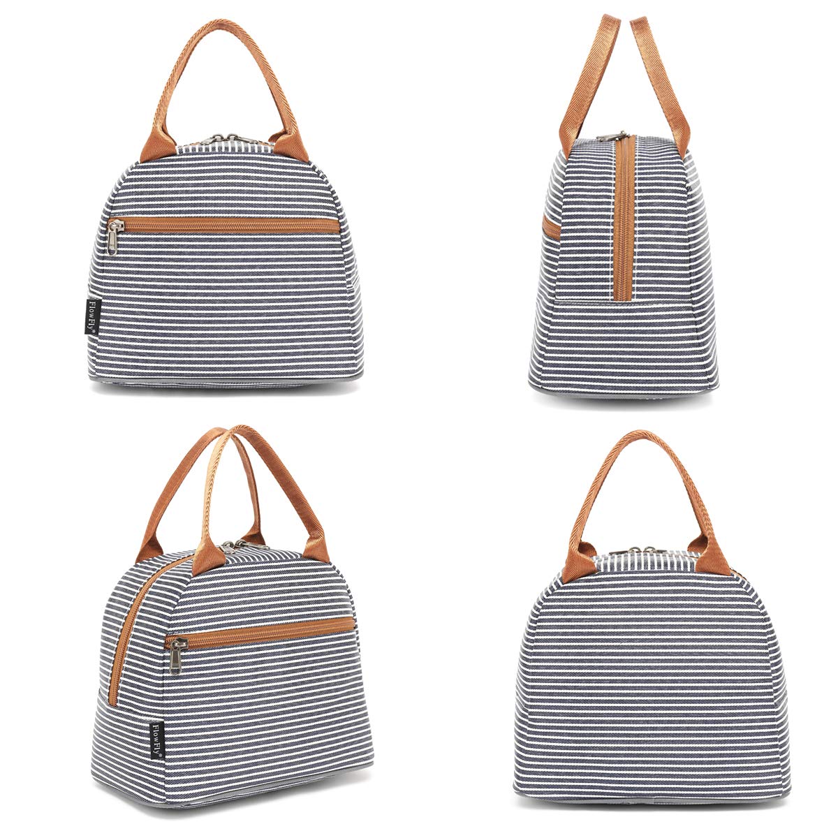 FlowFly Insulated Lunch Cooler Bag for Women & Men - White & Black Stripe Tote Organizer | Perfect for Work, School, Picnics & Outdoor Activities