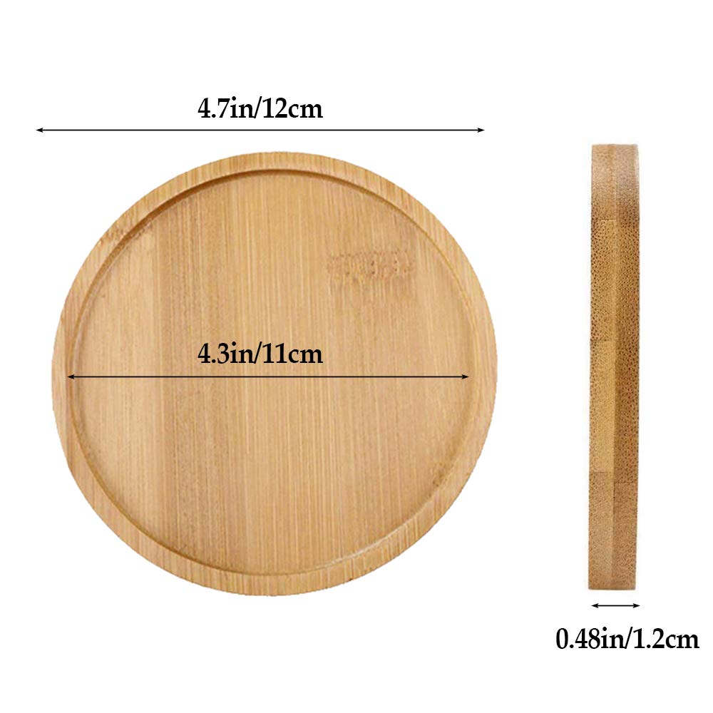 Kathson 6-Pack 4.7 Inch Round Bamboo Plant Saucers - Drainage Trays for Succulents, Pots & Planters | Perfect for Indoor Plants, Gardening & Home Decor