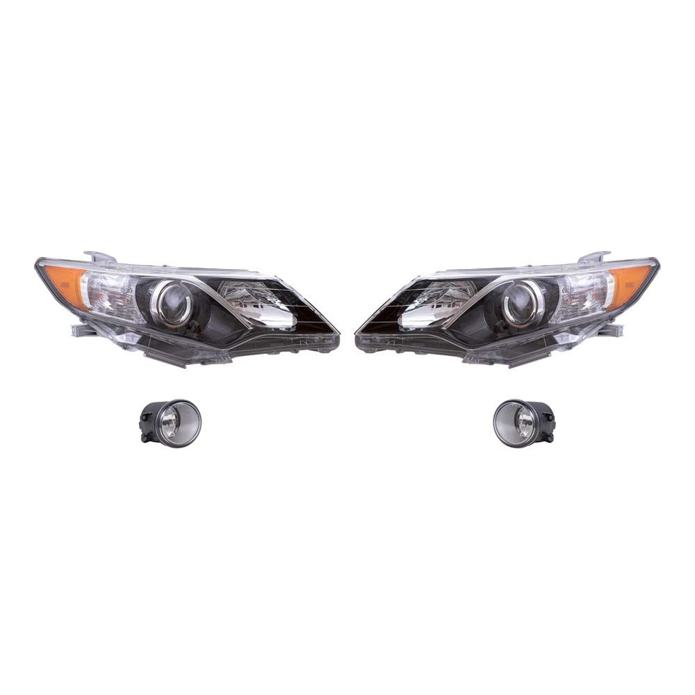 Brock Replacement Halogen Headlights & Fog Lights 4-Piece Set - Black Bezel for 2012-2014 Toyota Camry SE/SE Sport | Perfect for Night Driving & Enhanced Visibility
