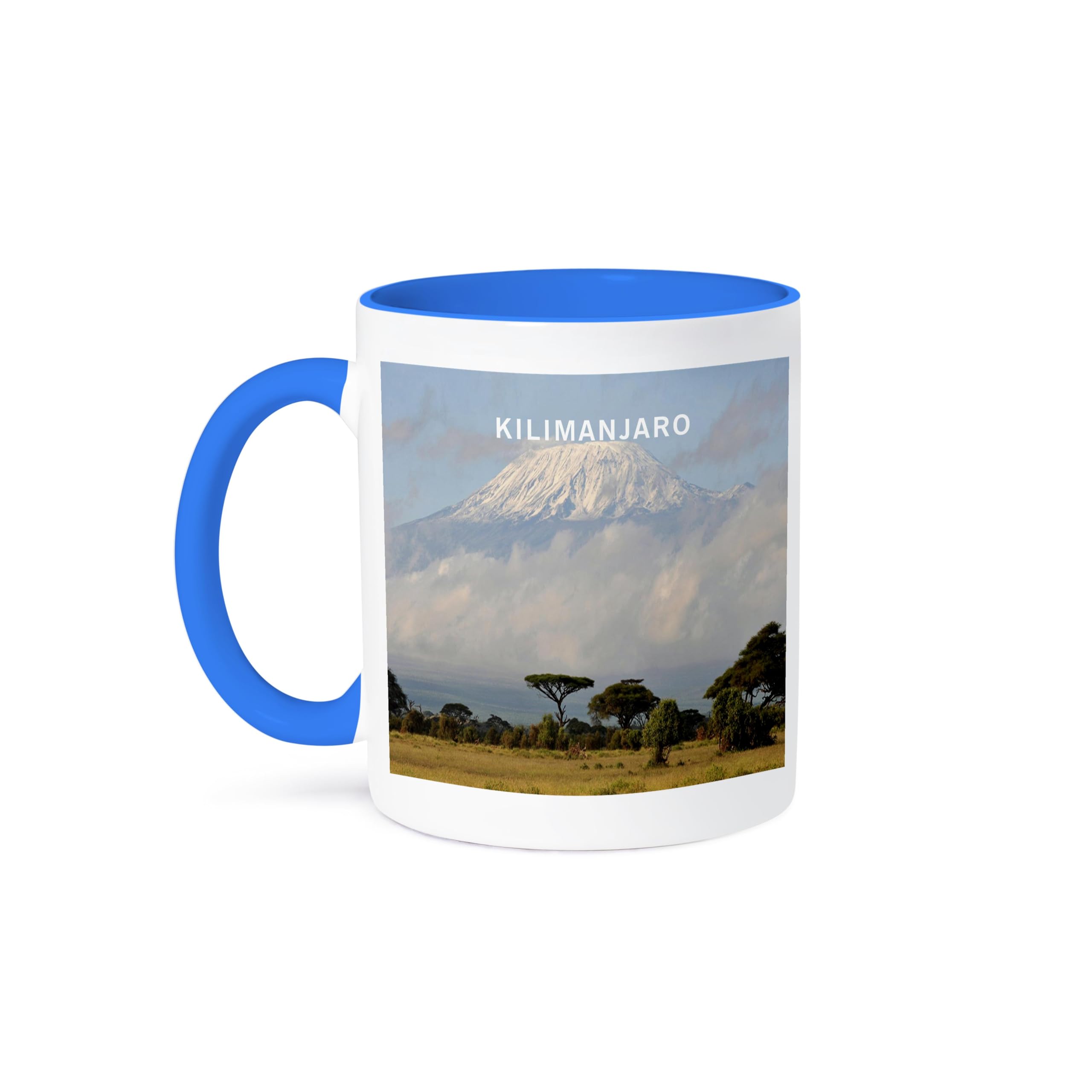 3D Rose Africa's Mount Kilimanjaro Ceramic Coffee Mug - Blue and White Design - Perfect for Home, Office, or Travel Use