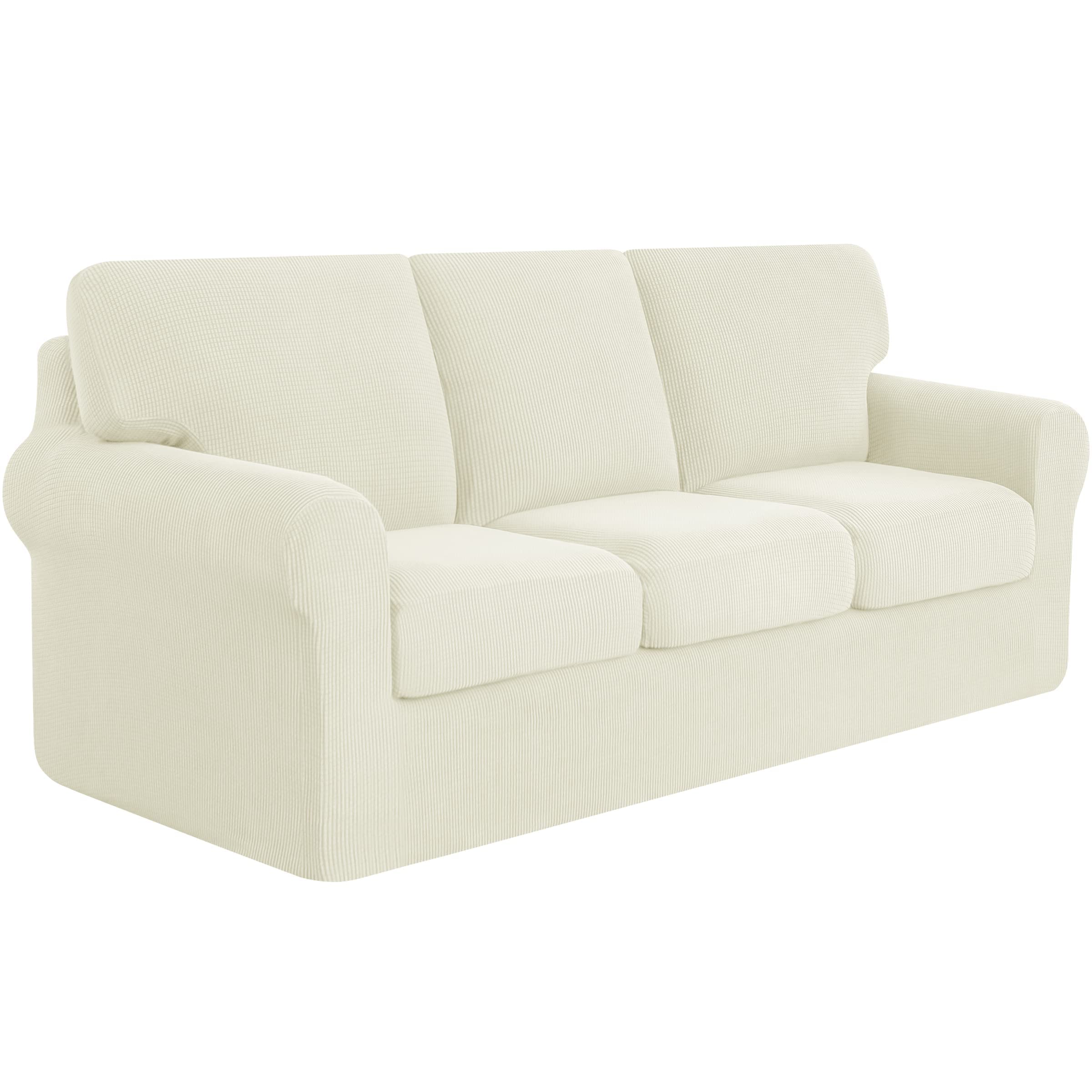 SUBRTEX 7-Piece Stretch Sofa Slipcover Set with Separate Backrest & Cushion Covers - Ivory Living Room Furniture Protector for Couches & Sectionals | Easy Fit, Washable Fabric for Home Decor