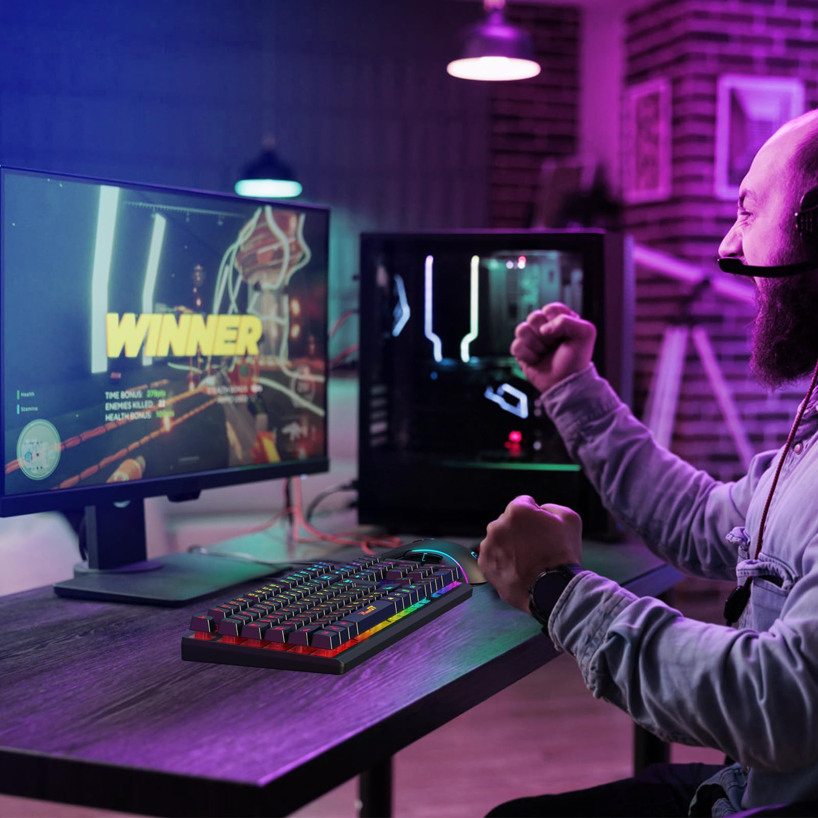 RaceGT Gaming Keyboard and Mouse Combo - Wired Ergonomic Backlit Keyboard with Silent Keys & Numeric Pad - Compatible with Windows, MacOS, Linux (AZERTY Layout, Black) - Perfect for Gaming, Office Work & Programming