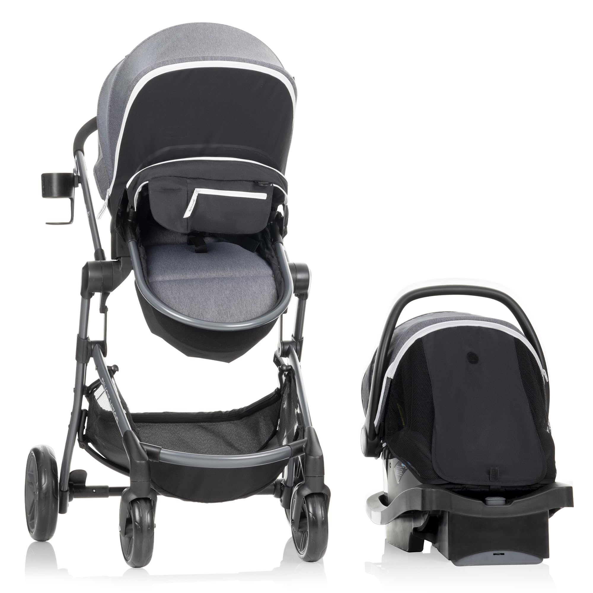 Evenflo Pivot Vizor Modular Reversible Stroller Travel System with LiteMax Infant Car Seat - 6 Adjustable Modes, Chasse Black | Lightweight Baby Stroller for Newborns to Toddlers | Perfect for Travel, Shopping & Daily Walks
