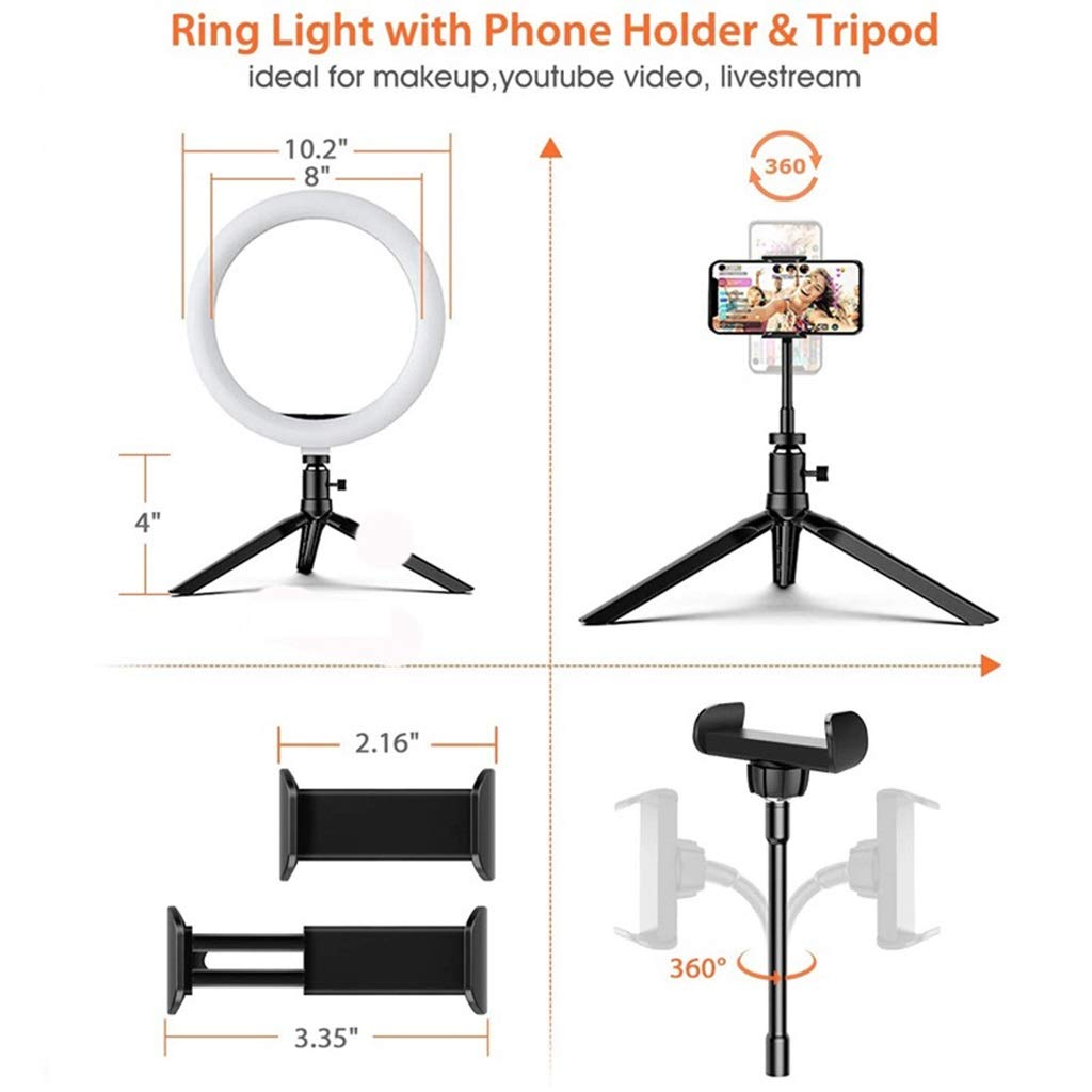 Dimmable LED Ring Light with Tripod Stand & Phone Holder - 3 Colors, 10 Brightness Levels, USB Powered for Video, Makeup, Live Streaming - Perfect for YouTube, TikTok, Zoom Calls & Home Studio Lighting