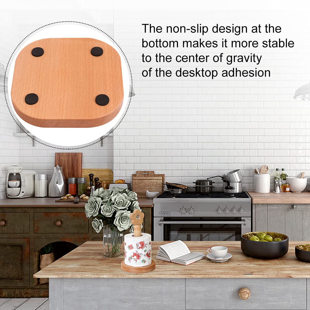 Cabilock Solid Wood Roll Holder - Countertop Tissue & Paper Towel Stand for Kitchen, Bathroom, and Office | Wooden Napkin Holder, Toilet Paper Stand, and Towel Rack for Home Organization