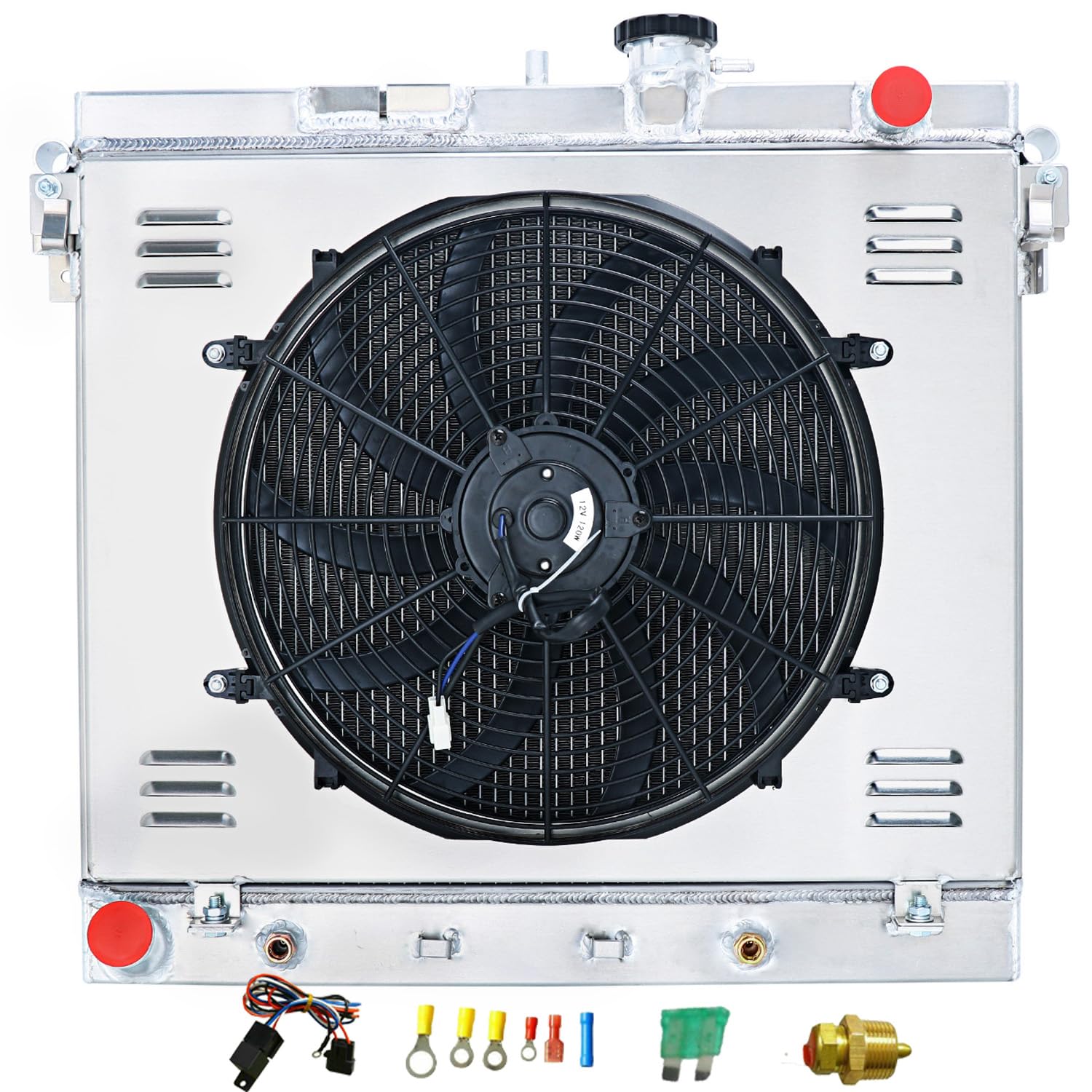 High-Performance 3 Row Aluminum Radiator for 2006-2012 Chevy GMC Colorado Canyon 3.5L 3.7L 5.3L & Hummer H3 H3T - All Aluminum Cooling System with Shroud Fan & Thermostat Relay Kit - Perfect for Off-Roading, Towing & High-Temperature Conditions