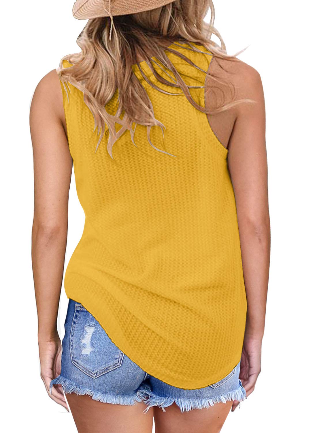 MIHOLL Women's Casual Sleeveless Twist Knot Waffle Knit Tank Top - Cute Summer Blouse for Beach, Date Night & Everyday Wear