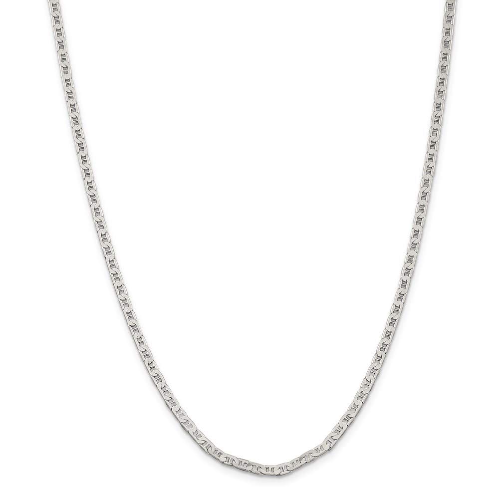 Sterling Silver 3mm Flat Anchor White Chain Necklace - Dainty & Adjustable (14