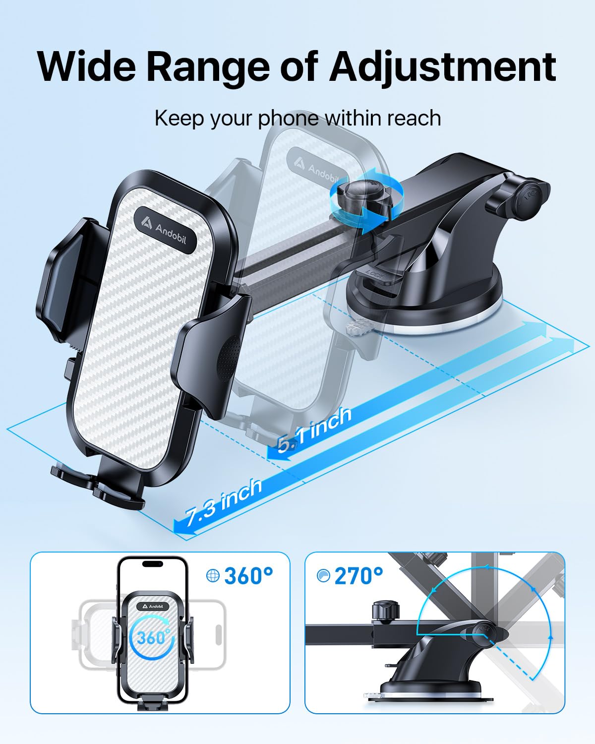 andobil Universal Car Phone Holder - Military-Grade Strong Suction Dashboard & Windshield Mount for iPhone 16/15/14/13/12 Pro Max, Samsung S25/S24/S23 - Perfect for Hands-Free Driving, GPS Navigation & Road Trips