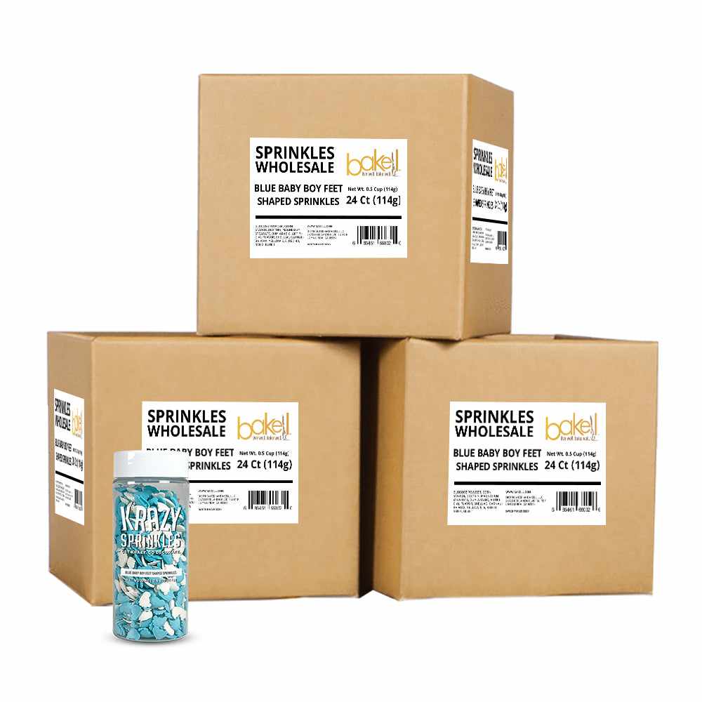 Wholesale Blue Baby Boy Feet Shaped Sprinkles - 24 Units per Case | Perfect for Baby Shower Cakes, Cupcake Decorations & Gender Reveal Parties
