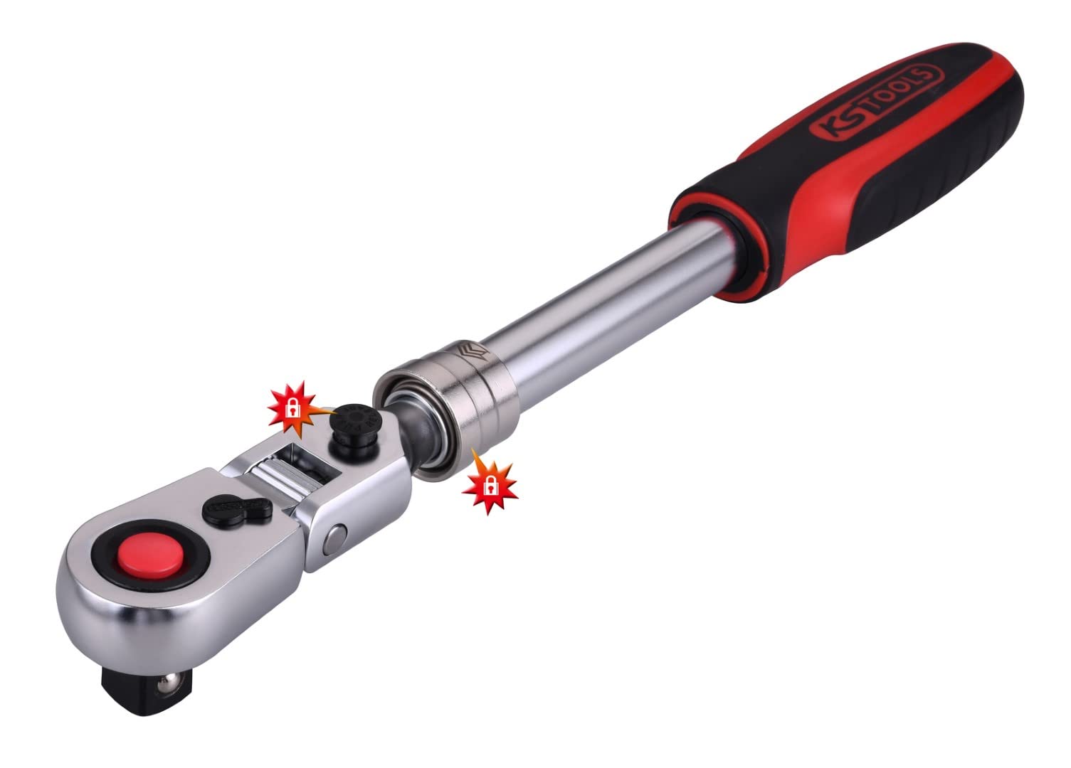 KS TOOLS SlimPower 914.1220 1/2 Inch 72-Tooth Telescopic Reversible Ratchet - Professional Automotive & DIY Tool for Tight Spaces & Hard-to-Reach Areas