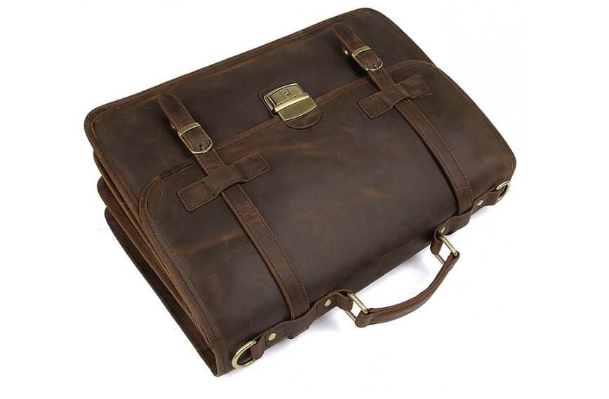 Premium Brown Genuine Leather Laptop Briefcase for Men - Large 15.6