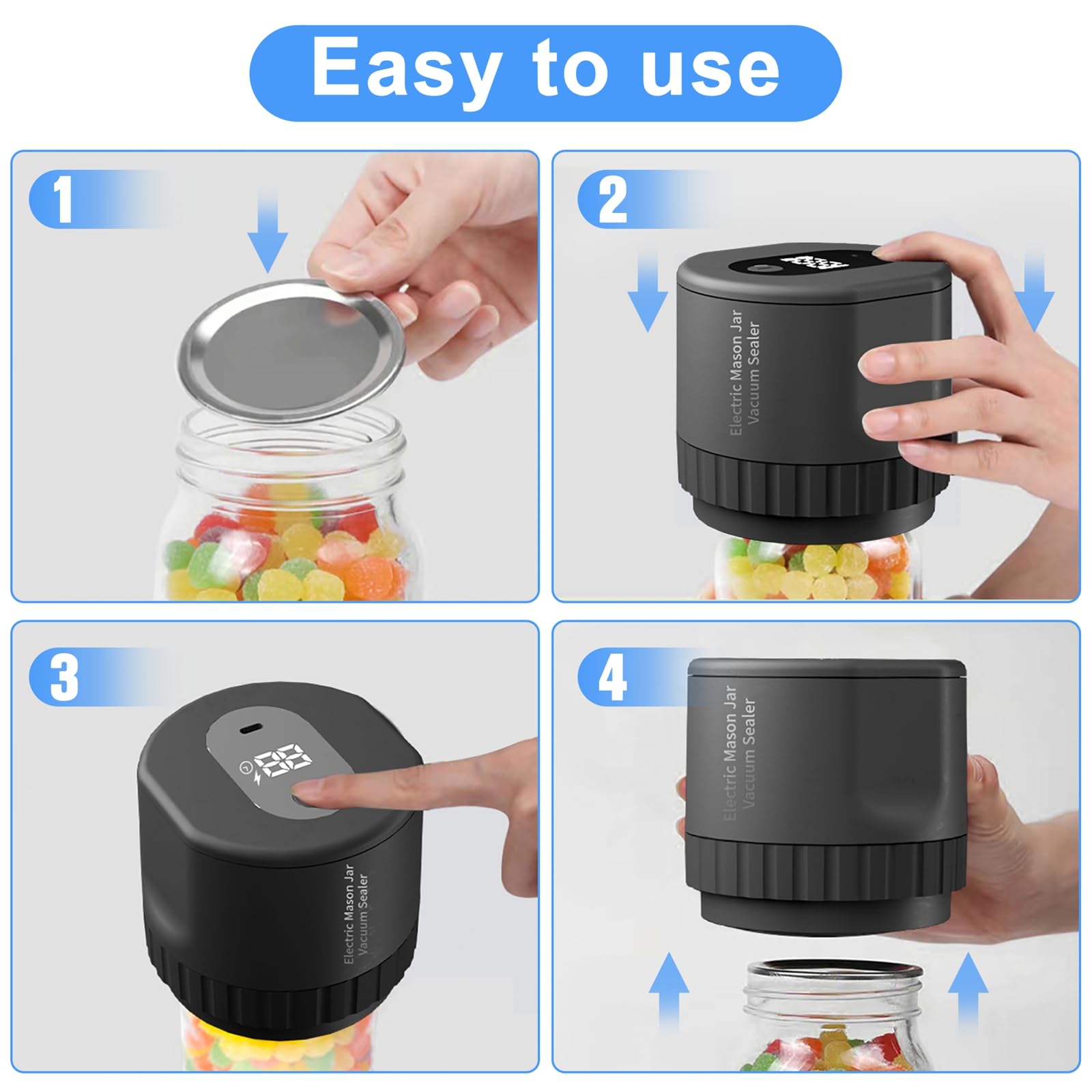 Electric Mason Jar Vacuum Sealer - Automatic Food Preservation System with 10 Reusable Canning Lids | Airtight Storage for Dry Goods, Coffee, Nuts & Meal Prep | Perfect for Home Canning, Pantry Organization & Long-Term Food Storage