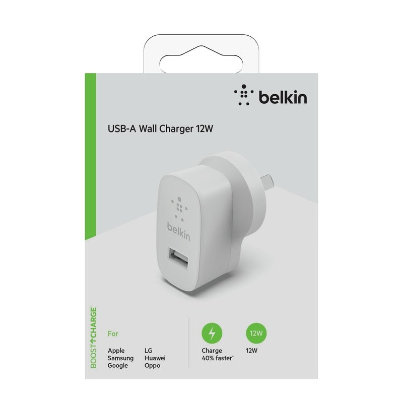 Belkin Single Port 12W USB-A Wall Charger (WCA002AUWH) - Fast Charging for Smartphones, Tablets & More | Perfect for Home, Office & Travel