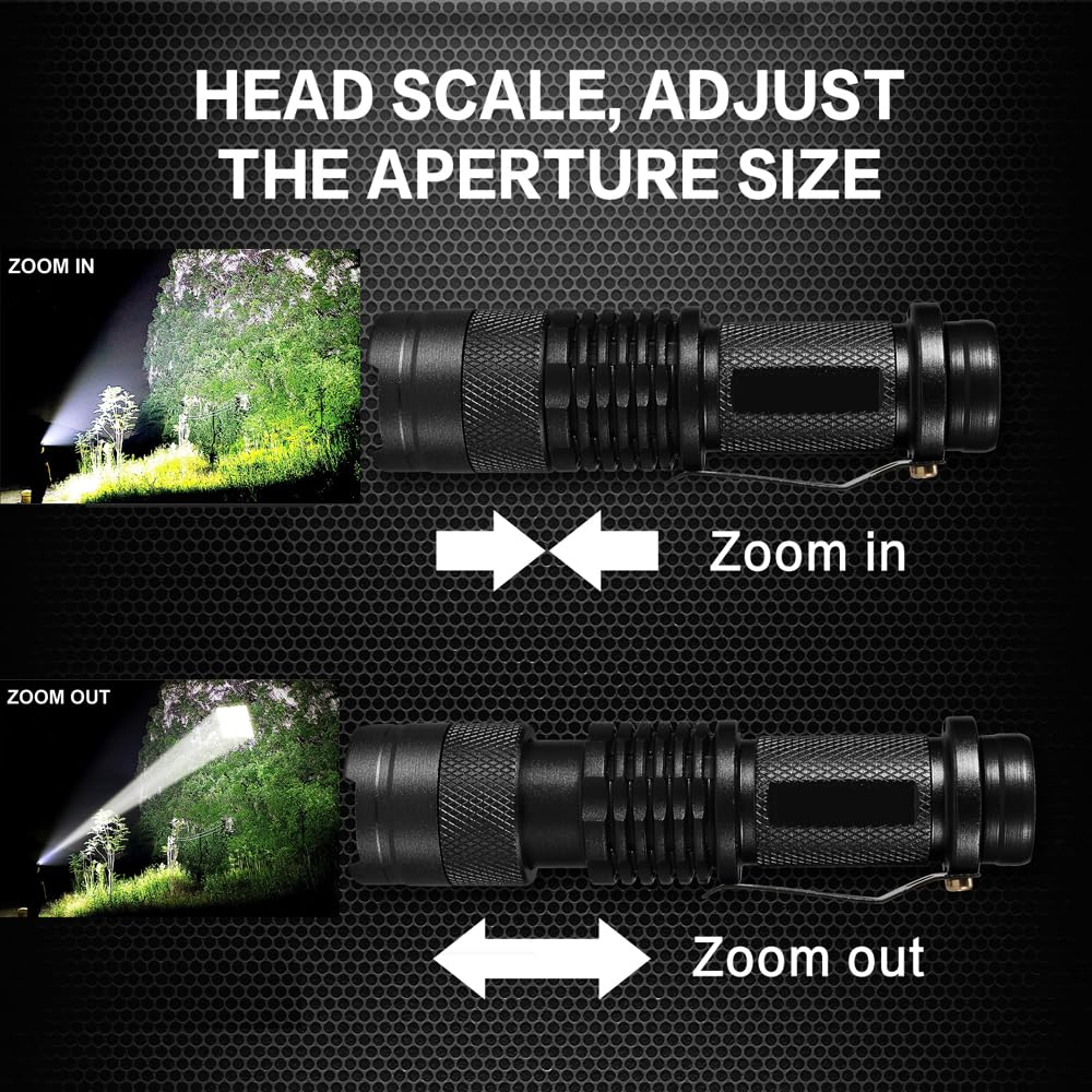3 Pack Mini LED Flashlights - Bright Compact Flashlight with Clip, 3 Modes & Zoomable Focus | Waterproof & Drop Resistant for Emergency, Camping, Hiking & Power Outages