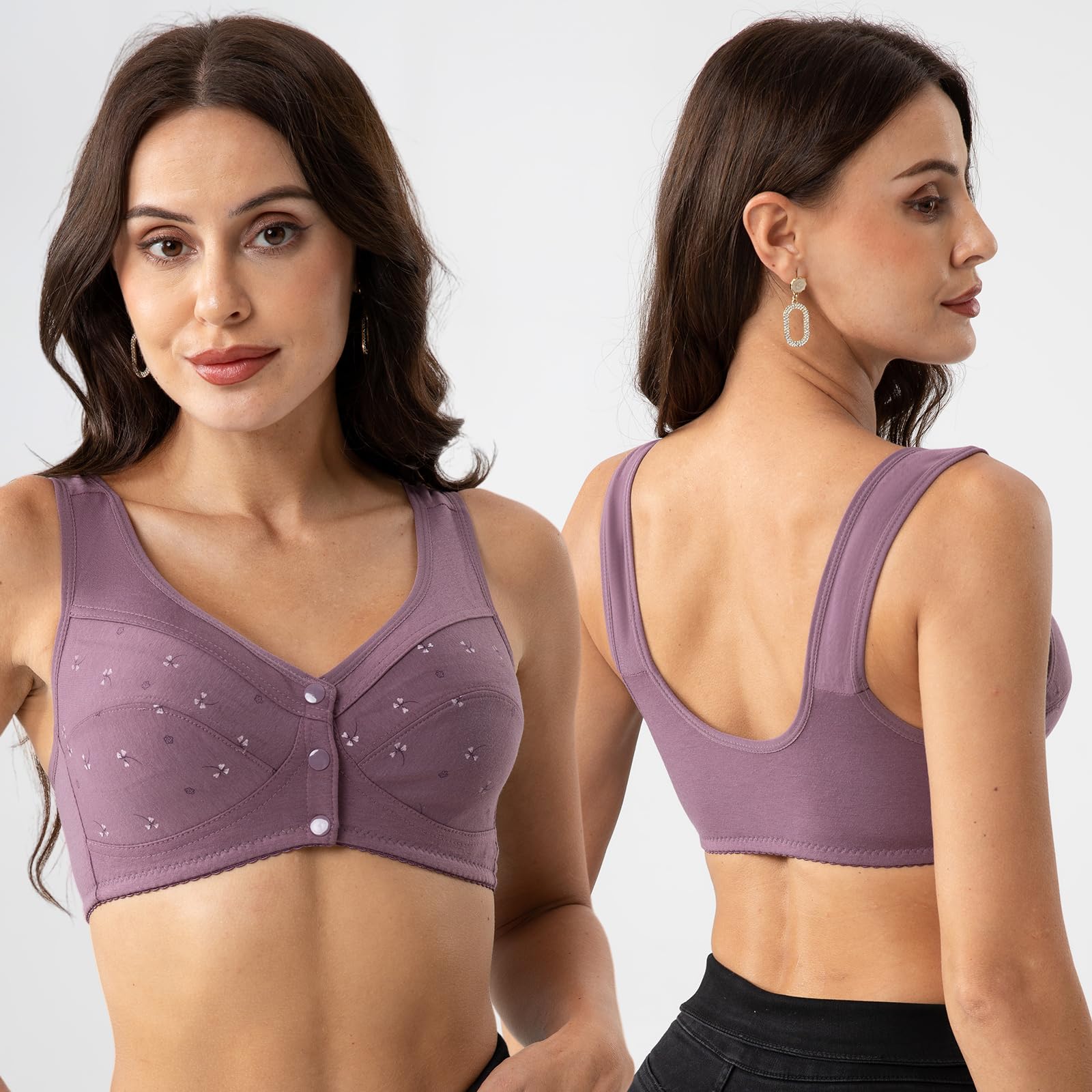 Comfortable Front Closure Bras for Women - No Underwire Daisy Bra, Supportive & Soft Wireless Bras for Older Women - Perfect for Everyday Wear, Yoga & Relaxation