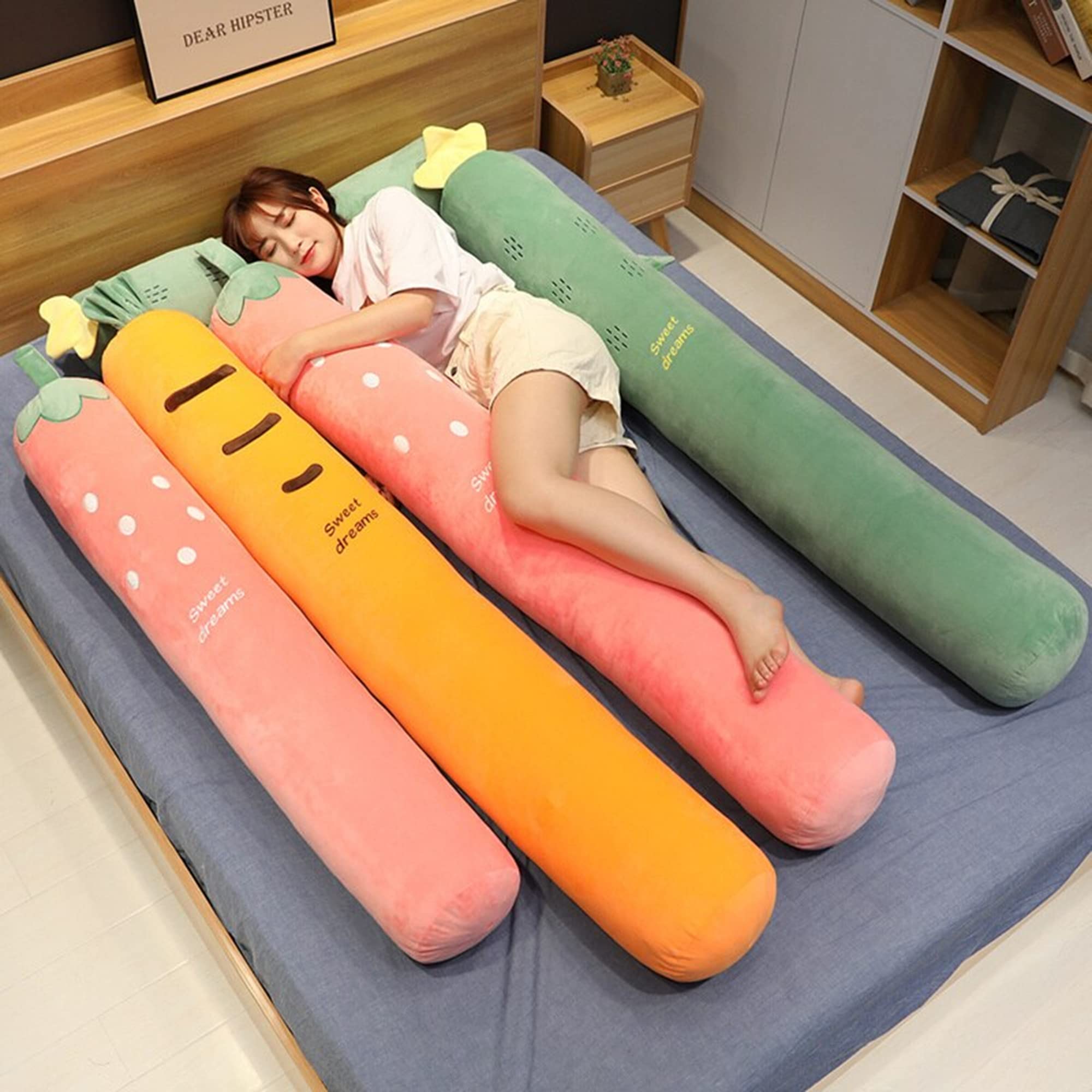 Extra Large Carrot Plush Body Pillow - 51 Inch (130cm) Kawaii Fruit-Shaped Cushion for Bed, Sofa & Lounge | Soft Hugging Pillow for Adults & Kids | Perfect for Anime Fans, Gift Giving & Cozy Home Decor
