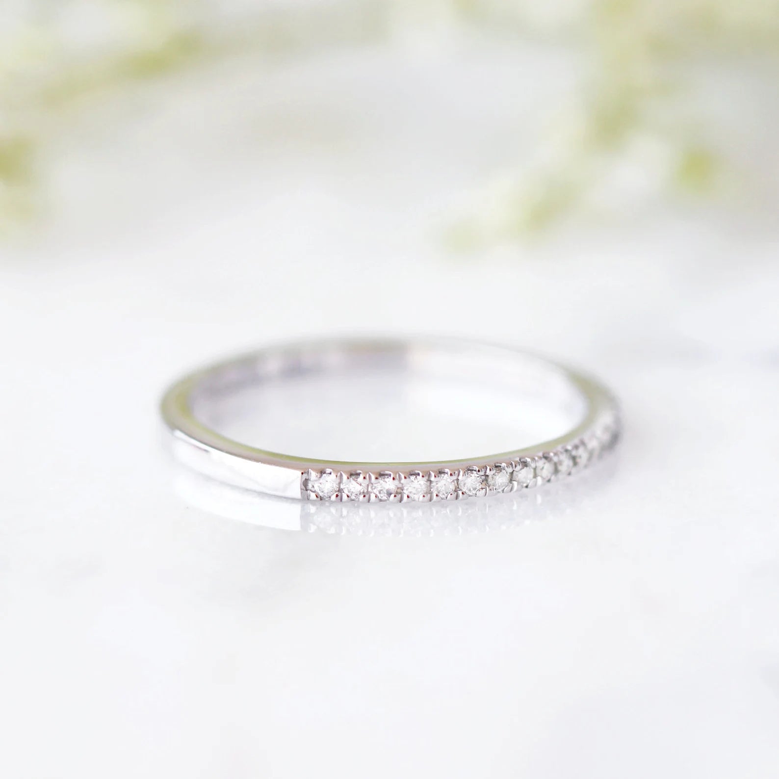 1.5MM Petite Natural Diamond or Moissanite Wedding Band - 10K, 14K, 18K White Gold - Perfect for Engagement Rings, Anniversary Gifts & Bridal Jewelry