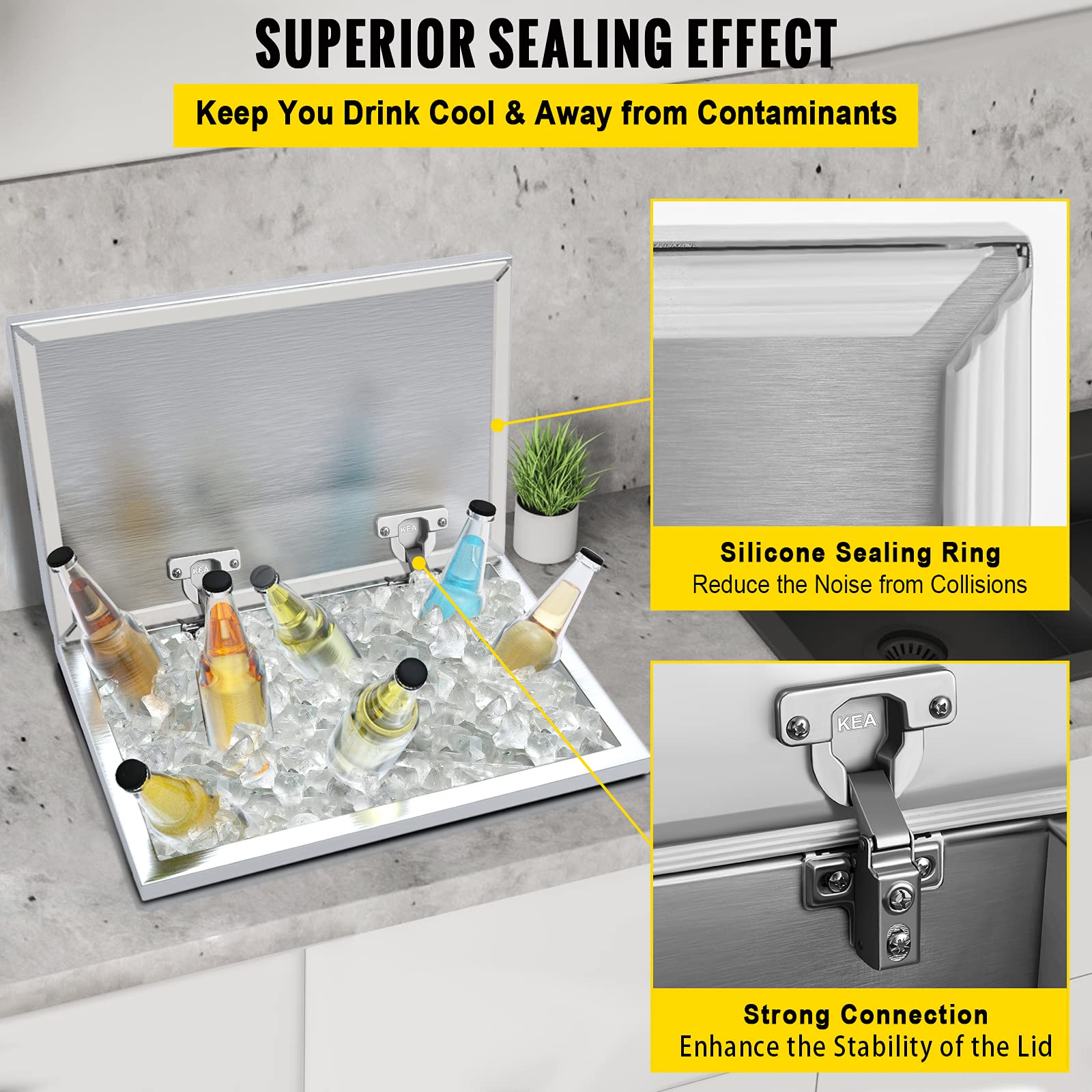 VEVOR 40QT Stainless Steel Drop-In Ice Chest Cooler - 24
