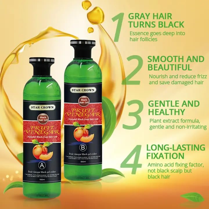 Organic AFFLANO Fruit Vinegar Gel Hair Color - Natural Black Hair Dye (500ml x 2) for Women & Men | Vegan, Ammonia-Free, Long-Lasting Color | Perfect for Home Use & Salon Styling