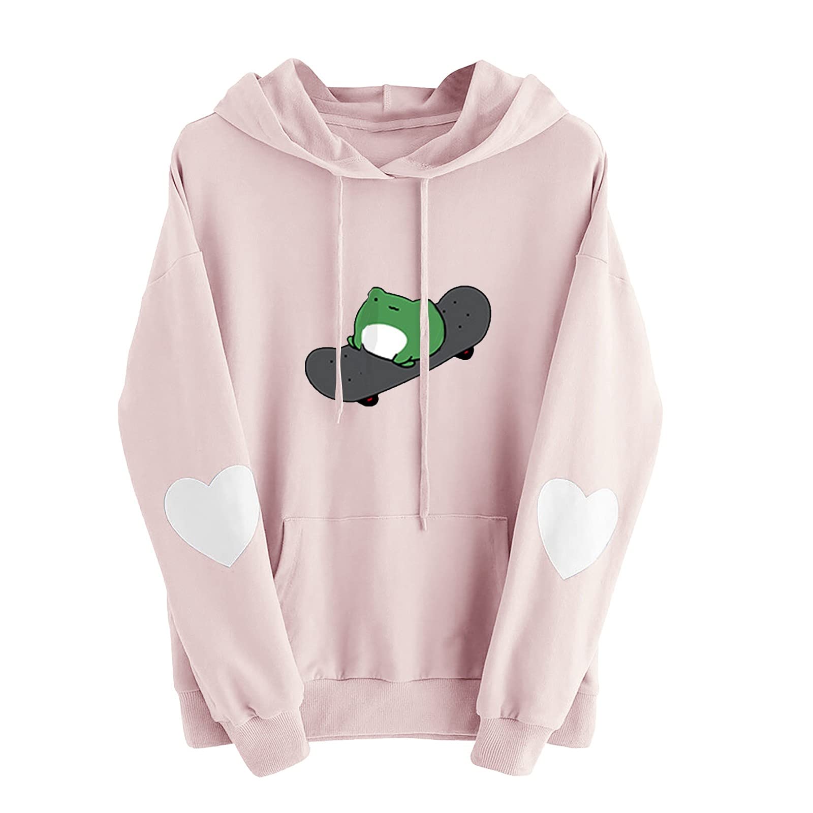 FMCHICO Women's Casual Heart Print Long Sleeve Pullover Hoodie Sweatshirt - Soft Fleece Loungewear for Winter, Cozy Fall Outfit, Cute Streetwear Fashion Top