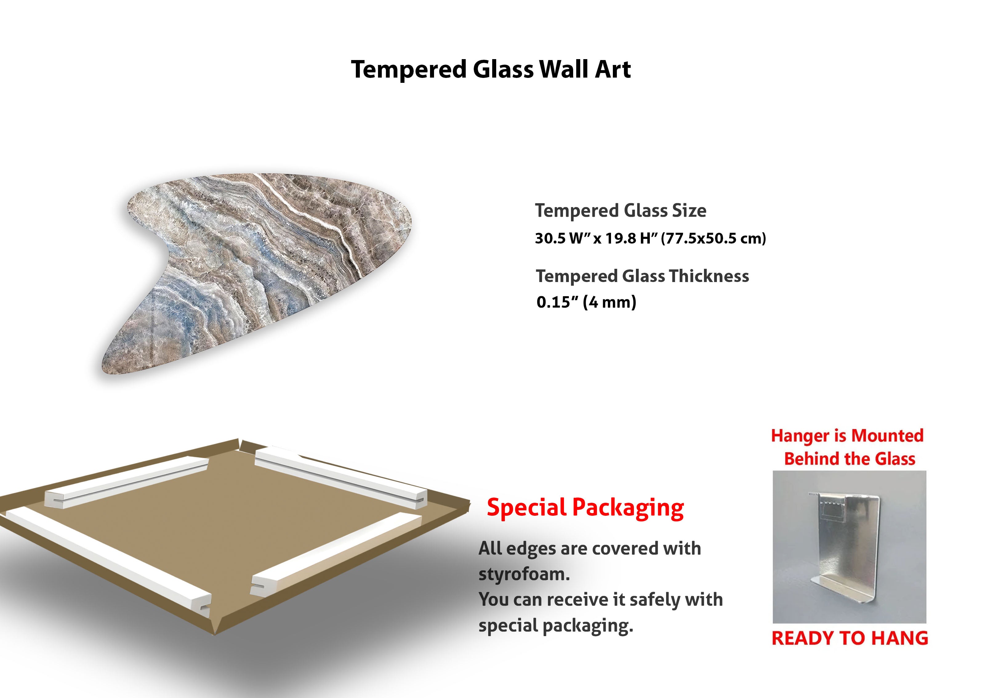 Blue & Beige Marble Irregular Glass Wall Art - Modern Abstract Home Decor for Living Room, Bedroom & Office - Unique Handmade 3D Wall Sculpture for Contemporary Interior Design