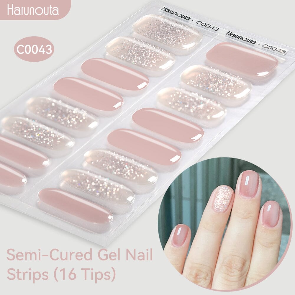 16 Tips Semi Cured Gel Nail Strips - Long Lasting DIY Nail Art Kit for Home Manicure | Perfect for Parties, Weddings & Special Occasions