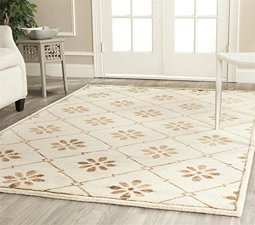 SAFAVIEH Mosaic Collection Hand-Knotted Wool & Viscose Area Rug - 5' x 8' Cream & Light Brown Oriental Rug for Living Room, Bedroom, Dining Room - Durable High Traffic Floor Covering for Home Decor (MOS154A)