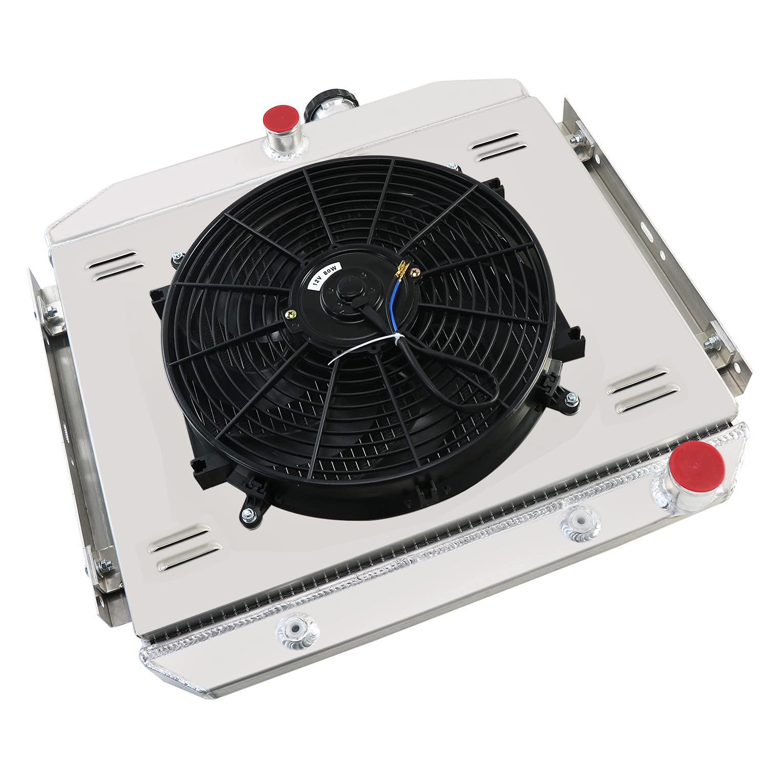 1955-1957 Chevy Bel Air Radiator - 3 Row Aluminum Cooling System with Shroud, Fan & Thermostat Relay Kit - Compatible with Chevy Bel-Air, Del Ray, 150 & 210 L6 Models - Perfect for Classic Car Restoration & Hot Rod Upgrades
