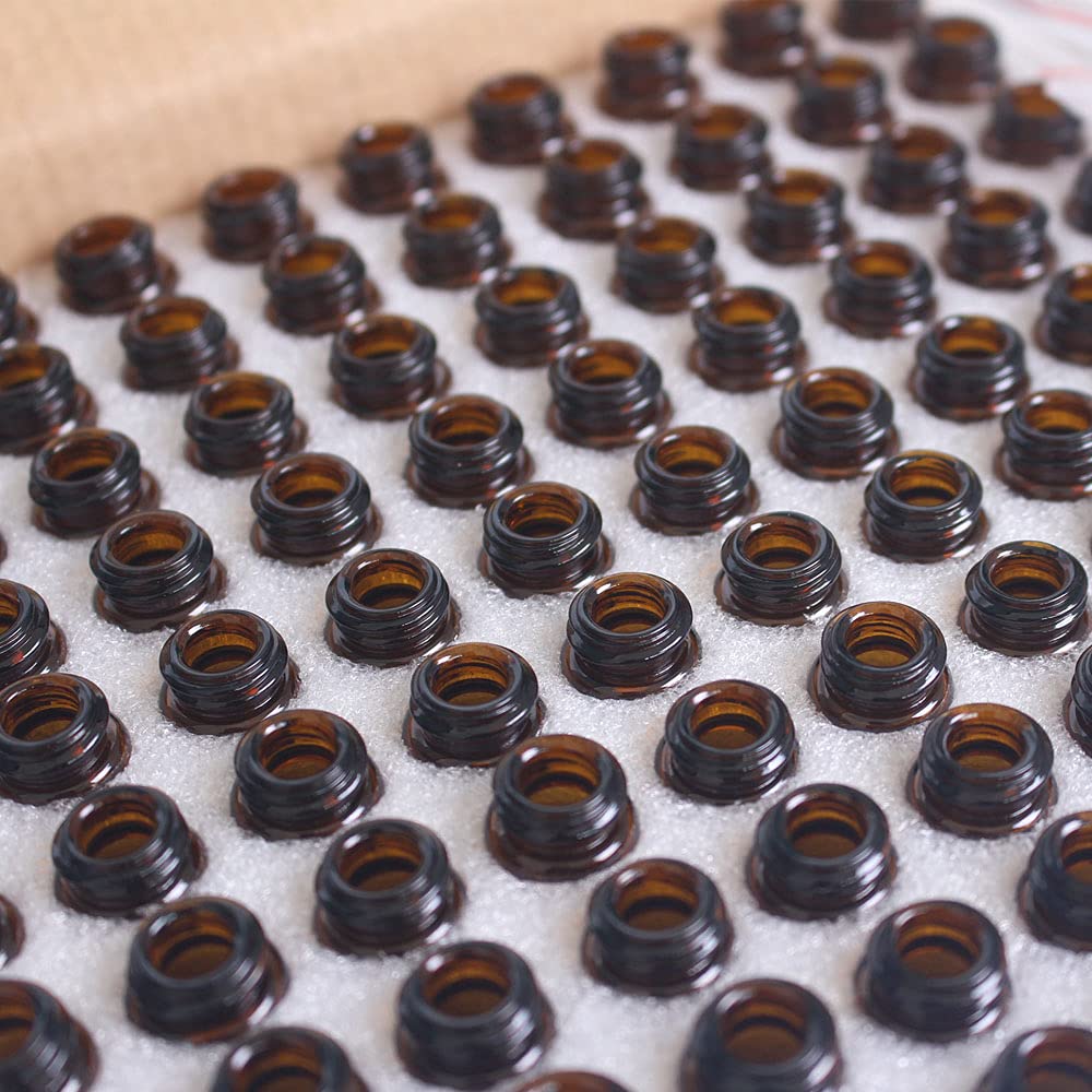 UBERSWEET® 100-Pack 2ml Amber Glass Essential Oil Bottles - Refillable Sample Vials with Black Caps for Aromatherapy, Perfume & DIY Blends | Perfect for Travel, Gifts & Home Fragrance