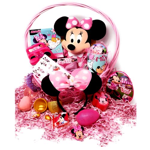 Minnie Mouse Easter DIY Gift Basket Set - Large Bucket, Plush Toy, Assorted Toys, Games & Candy for Toddlers & Kids | Easter Basket, Birthday Gift, Party Favors