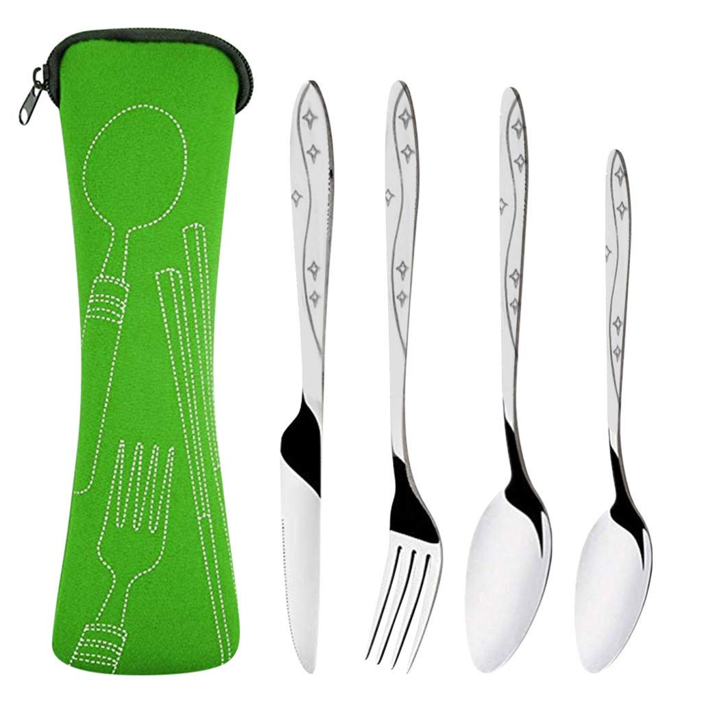 Premium Stainless Steel Cutlery Set - 4-Piece Family Dining Fork & Spoon for Kitchen, Camping, Travel | Durable & Stylish Black Utensils for Home, Restaurant & Outdoor Adventures