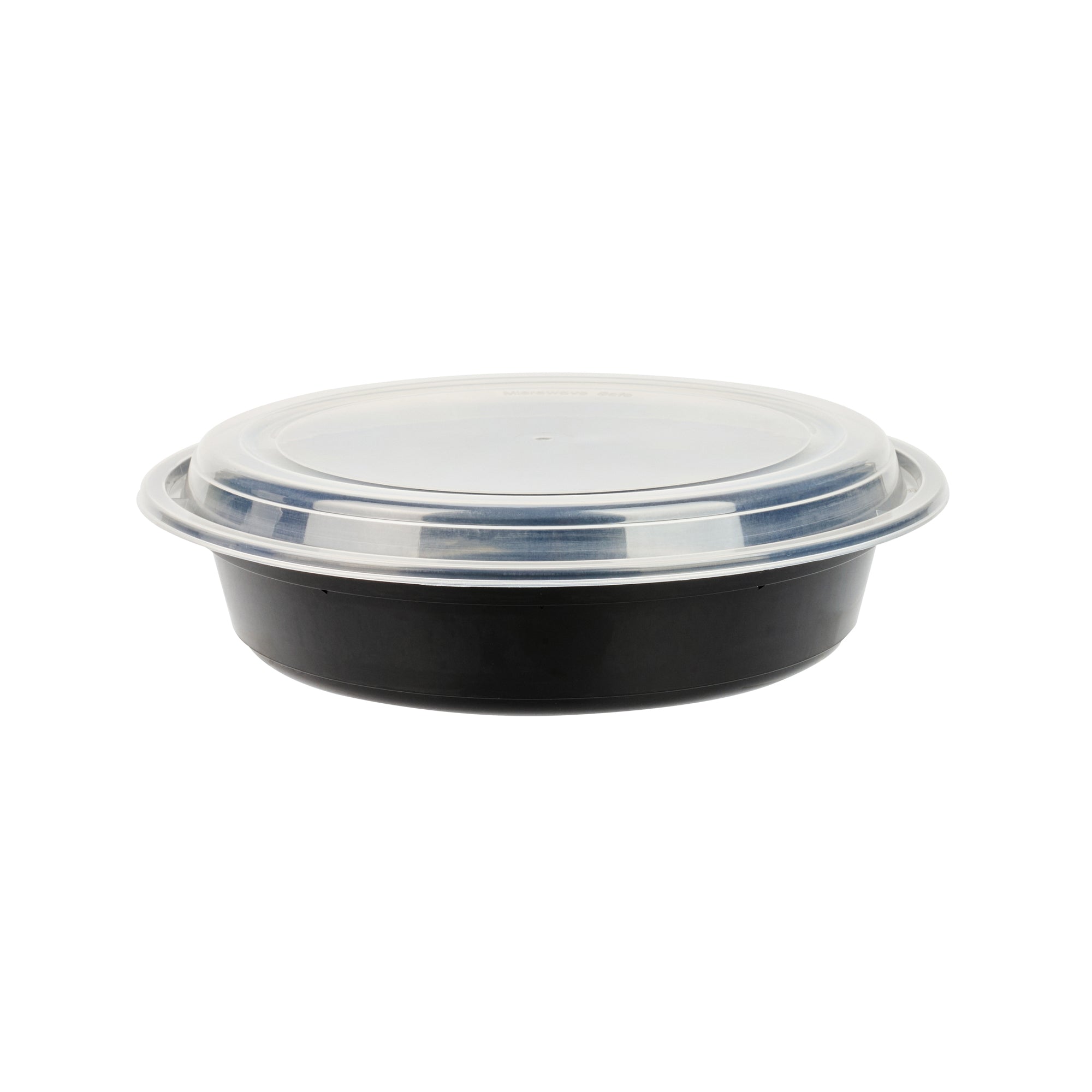 48 oz Round Black Plastic Takeout Containers with Clear Lids - 50 Pack (9