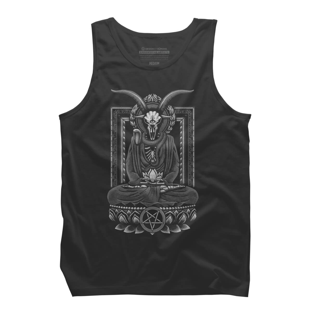 Design By Humans Men's Baphomet Nirvana White Halftone Graphic Tank Top - Snazzygaz Art Print Cotton Tee for Concerts, Festivals & Alternative Fashion