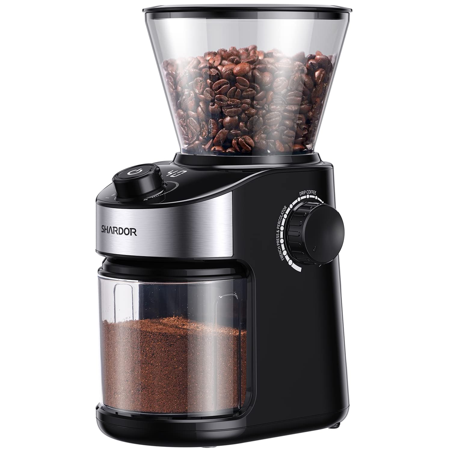 SHARDOR Electric Coffee Grinder with Adjustable Burr Mill - 25 Precise Grind Settings, 40-Second Digital Timer, Quiet Operation for Home & Office Use - Perfect for Espresso, French Press & Cold Brew (Black)