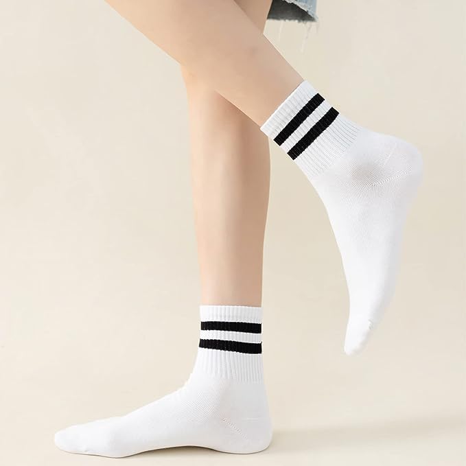 6 Pairs Women's Cotton Striped Athletic Crew Socks - Breathable Comfort for Running, Gym & Daily Wear - All Season Fashion Socks for Workouts, Sports & Casual Outfits