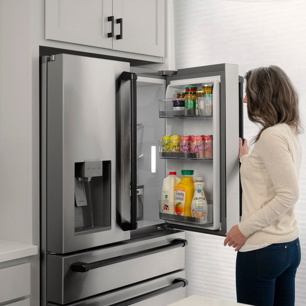 ZLINE Autograph Edition 36 Inch Counter Depth French Door Refrigerator - 21.6 cu ft Capacity, Fingerprint Resistant Stainless Steel with Matte Black Handles, Built-in Water and Ice Dispenser | Perfect for Modern Kitchens, Open Concept Homes & Entertaining Guests (RFMZ W 36 MB)