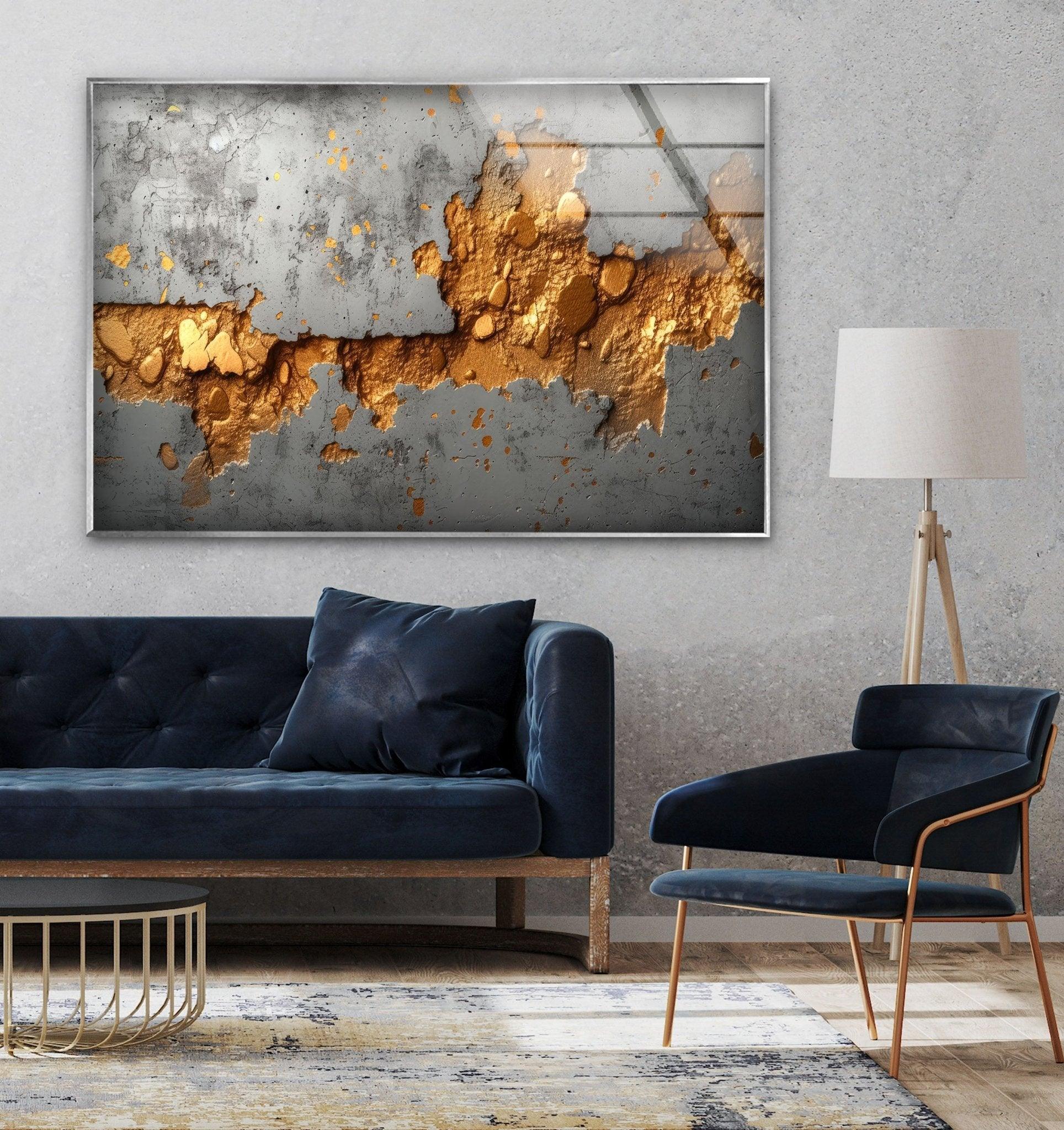 Abstract Rusty Metal Glass Wall Art Decor - Modern Industrial Home & Office Wall Decor for Living Room, Bedroom, Dining Area