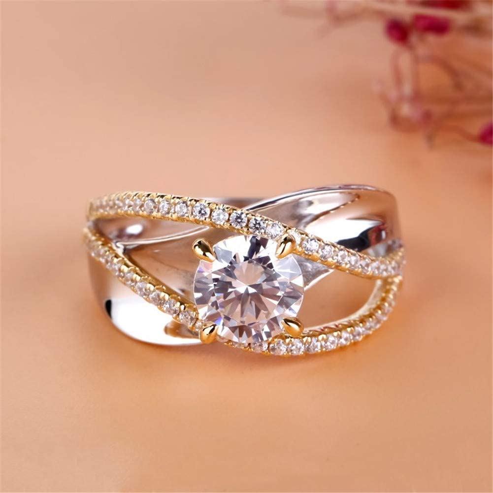 Jeulia Women's Engagement Rings - Sterling Silver & Two-Tone Gold Bridal Set with Crossover Round Cubic Zirconia Ring for Anniversary, Promise, or Proposal - Perfect Gift with Jewelry Box for Weddings, Valentine's Day & Special Occasions