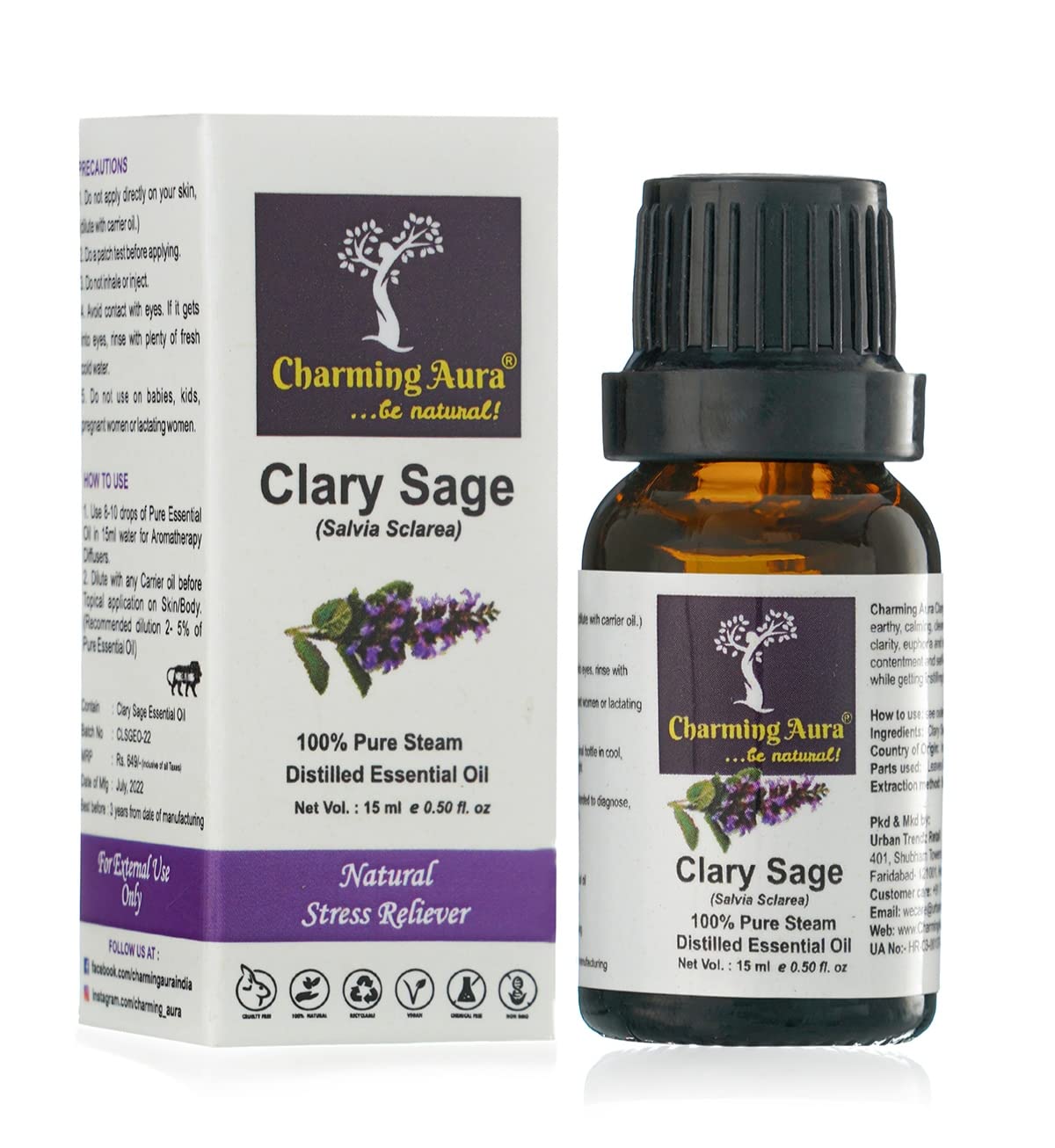 Organic Clary Sage Essential Oil - 15ml Steam Distilled, Pure & Natural for Aromatherapy, Relaxation & Skin Care - Perfect for Diffusers, Massage & DIY Beauty Products