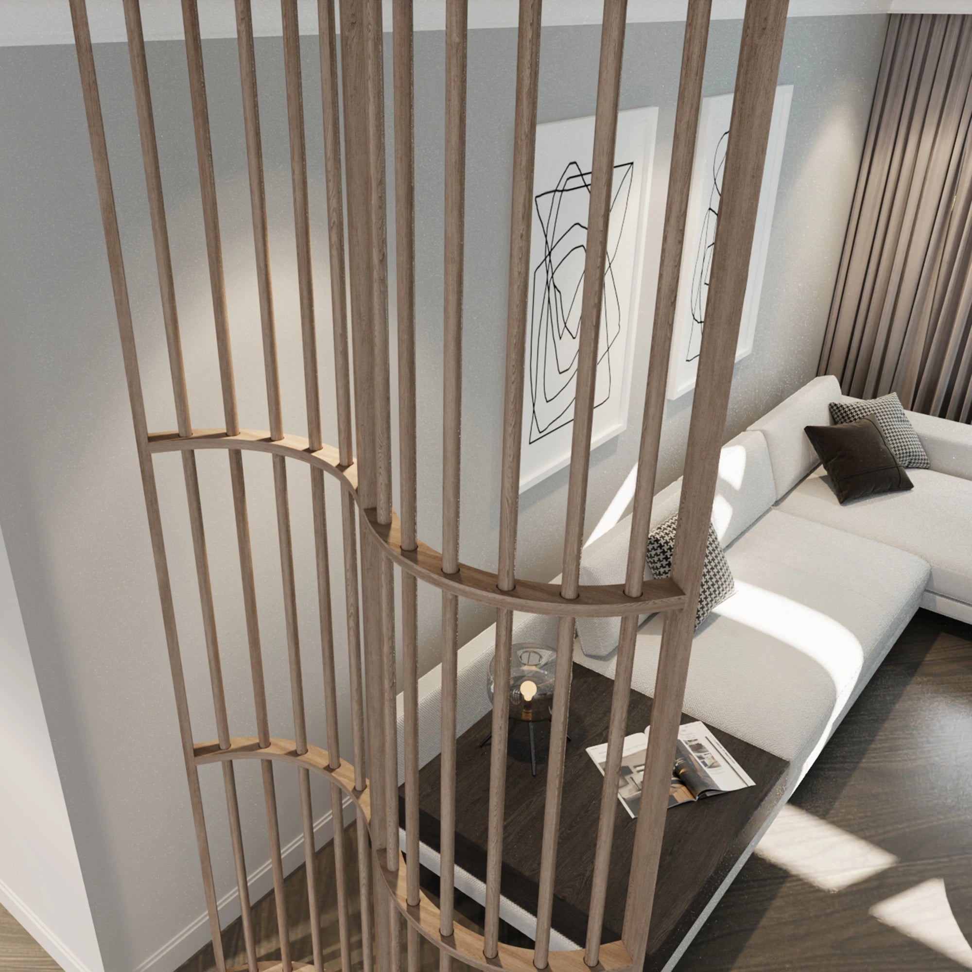 Modern Curved Slat Room Divider - Stylish Wooden Partition Screen for Home & Office Decor - Perfect for Living Rooms, Bedrooms, and Workspaces