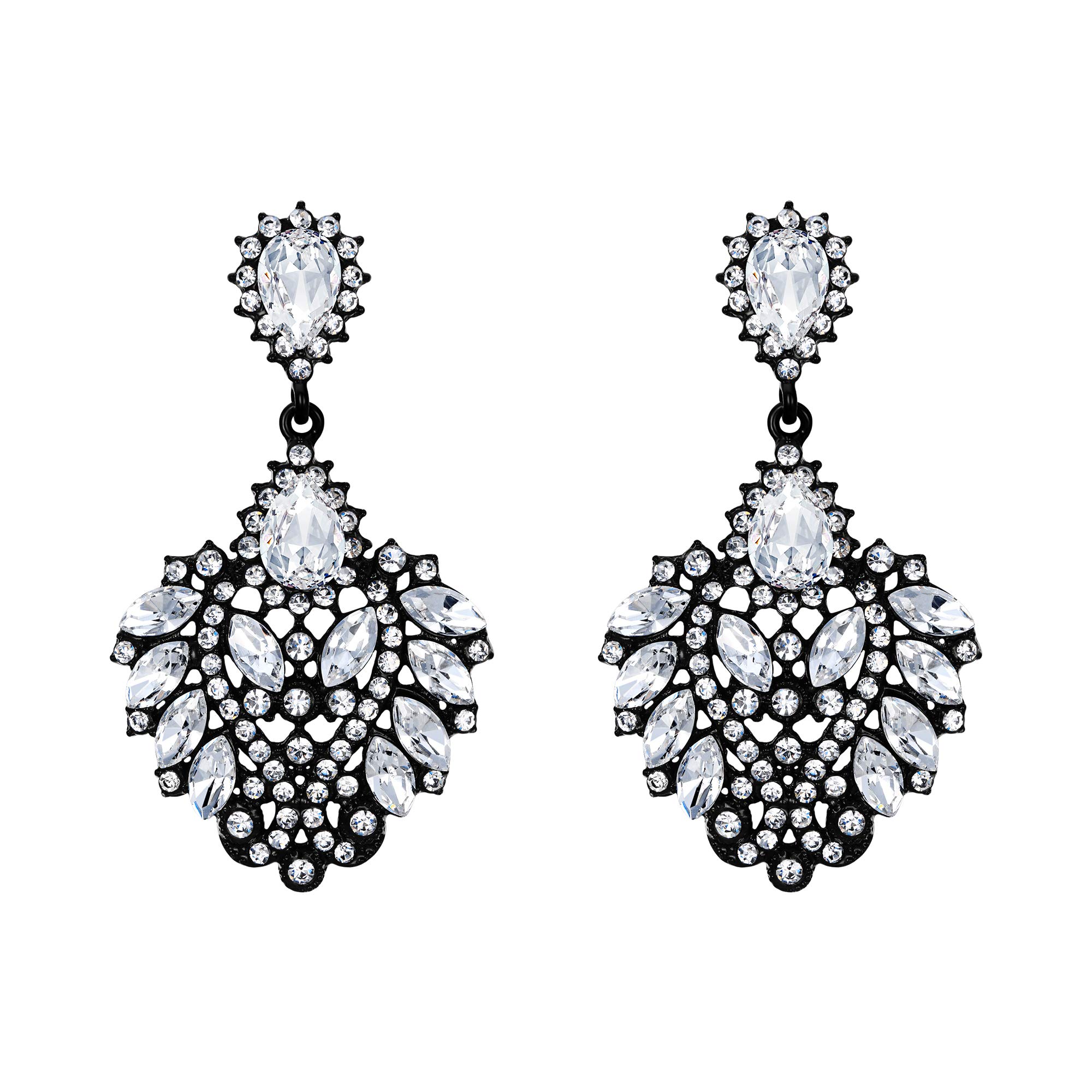 BriLove Wedding Bridal Crystal Marquise Chandelier Dangle Earrings for Women - Elegant Vintage Jewelry for Brides, Prom, Party & Special Occasions